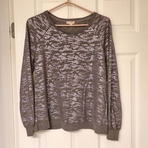 JANE and DELANCEY GRAY METALLIC PURPLE RIBBED CREWNECK SWEATSHIRT WOMENS SMALL